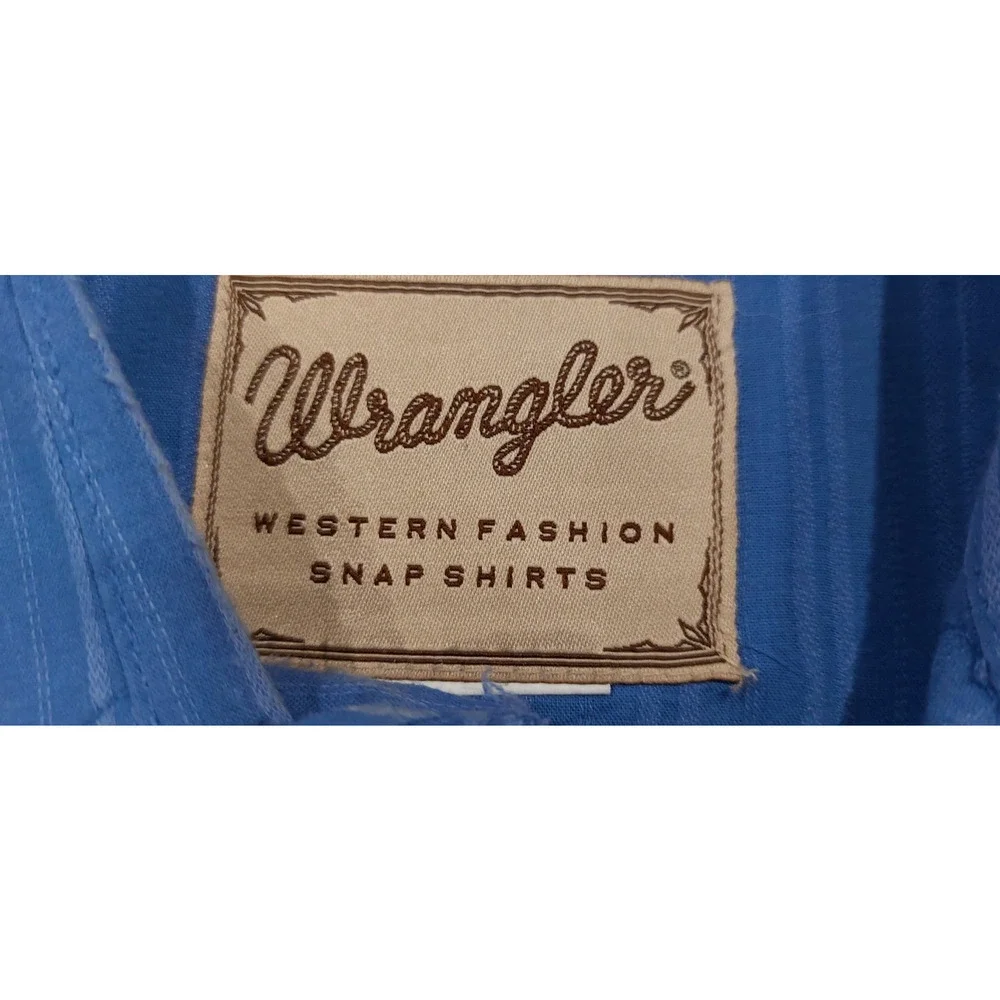 Wrangler Pearl Snap Shirt Mens Size L Blue Striped with‎ Pockets Cowboy